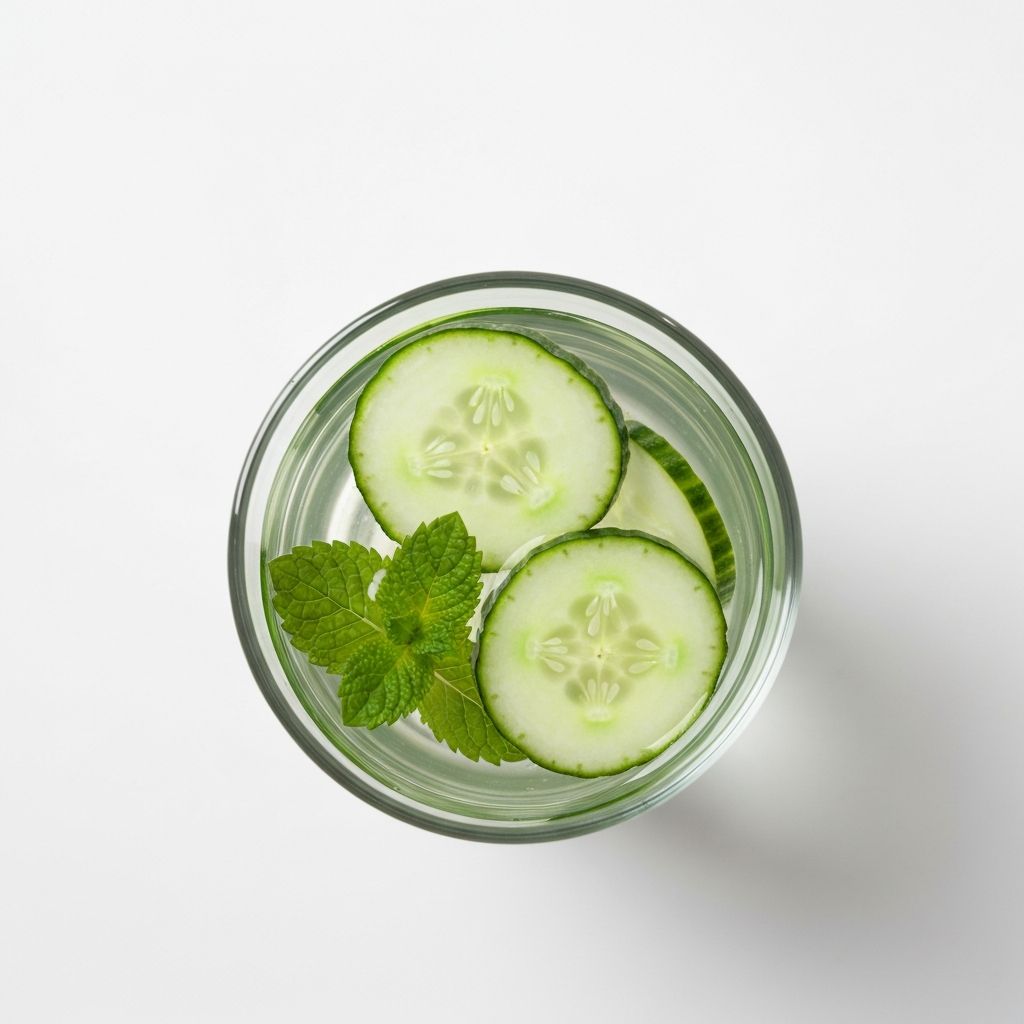 Glass of infused water with cucumber and herbs